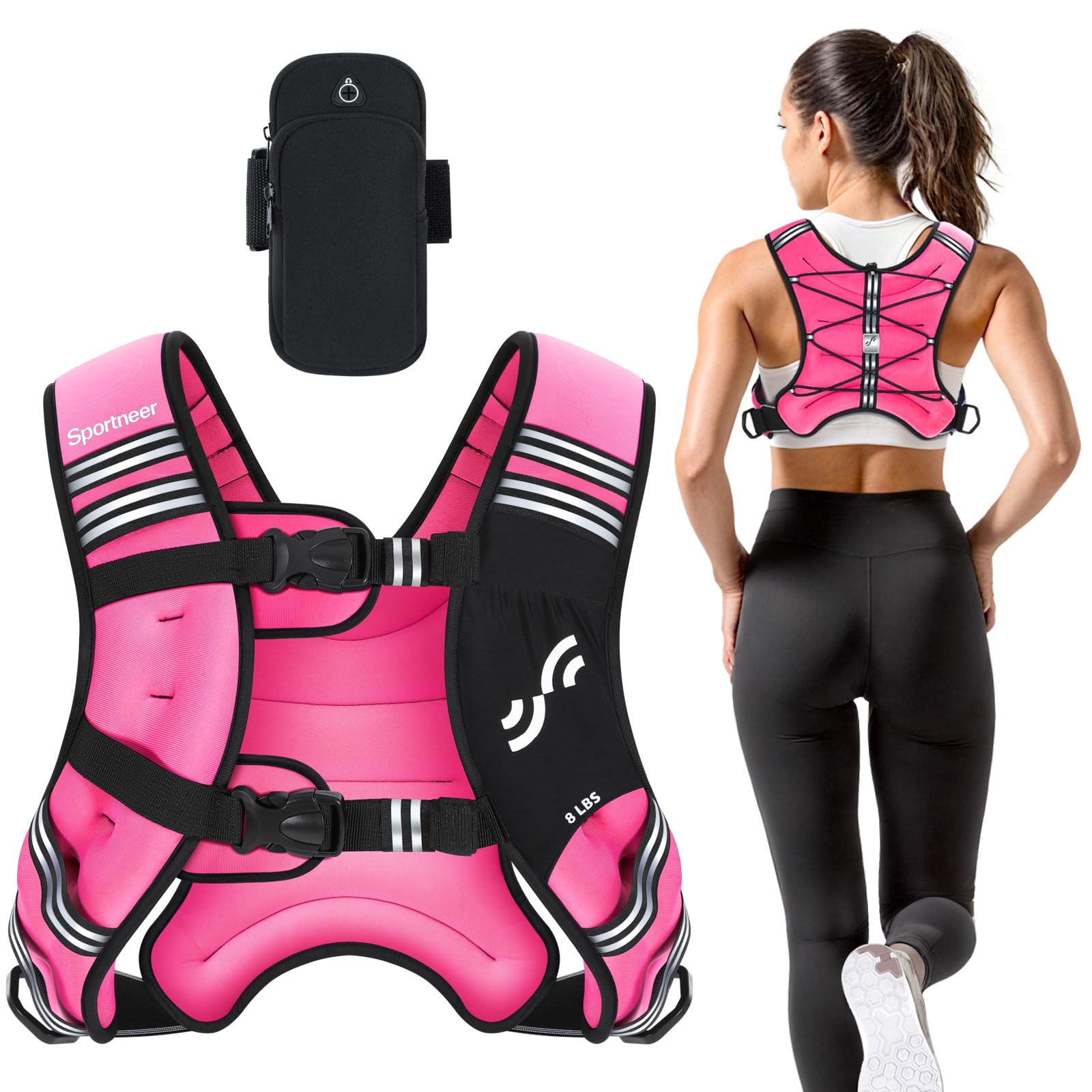 Sportneer Weighted Vest Woman 8lb 12lb 15lb 20lb 25lb Weight Vest for Walking with Phone Bag Adjustable Women