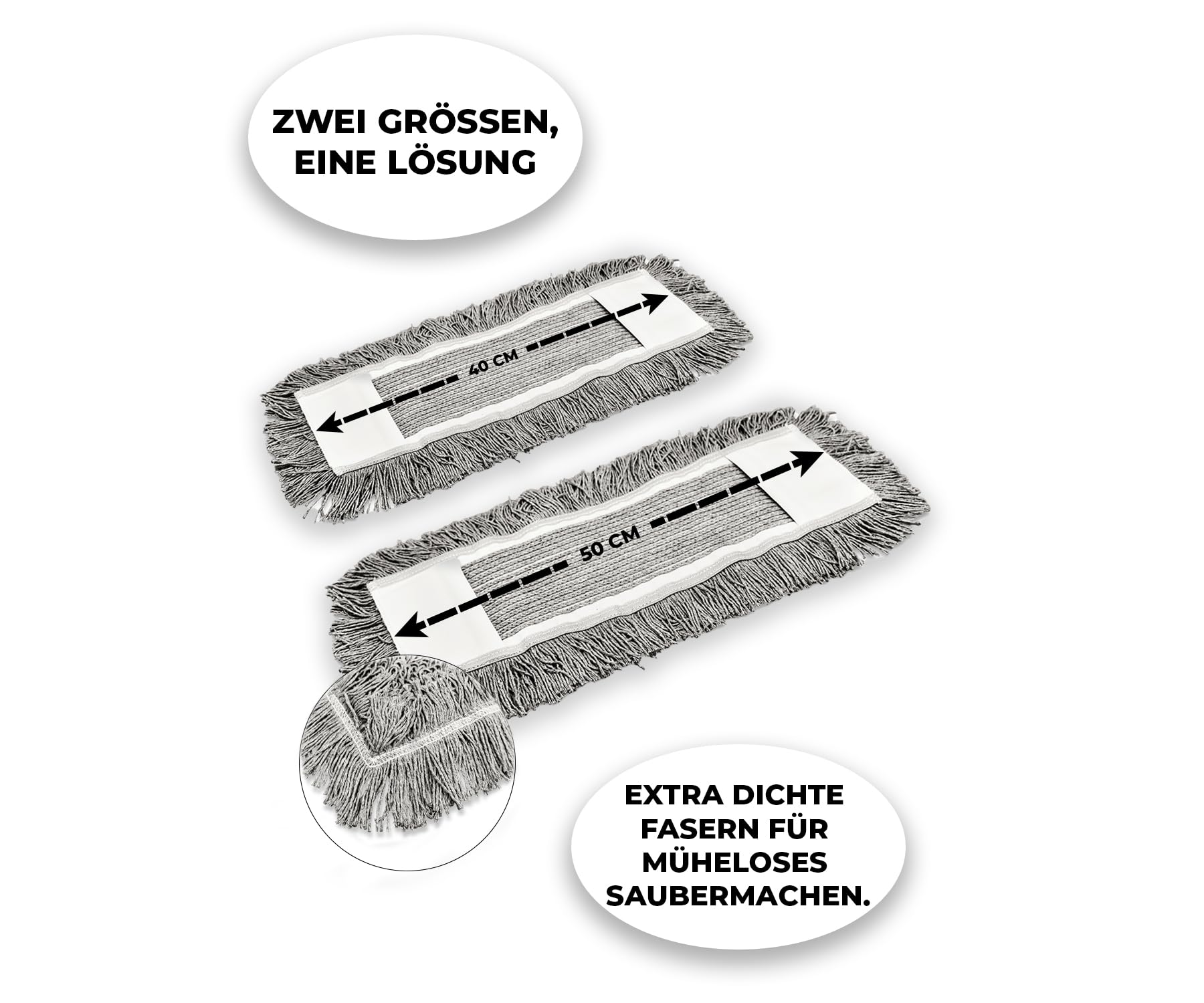 Wischmoppbezug Ersatzbezug 50 cm – Mikrofaser Baumwolle – Wischbezug für Bodenwischer & Klapphalter – Wischmopp Bezug Set 10er – Waschbar bis 90°C – Für Parkett Laminat Fliesen – Grau