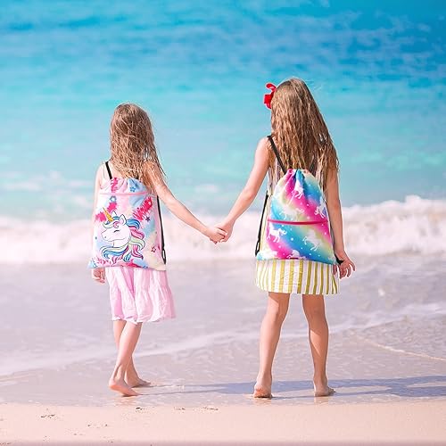 Miniatura 7 de WAWSAM Mochila con cordón - Bolsas con cordón para niños, bolsa de natación para la playa, Unicornio G, Unicornio G