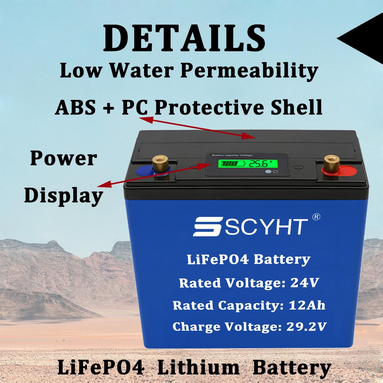 Batteria LiFePO4 24V 12Ah Batteria al litio 12Ah Batterie a ciclo profondo 24V Batterie di ricambio per pannelli solari per motore da 200W - 300W con BMS e display,24v12ah 1pack