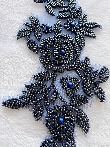 Vista 12 de PLune Apliques de encaje con cuentas, parches perfectos para vestidos de boda, accesorios de ropa, un par/bolsa, 5.5 x 12.9 pulgadas (blanco)