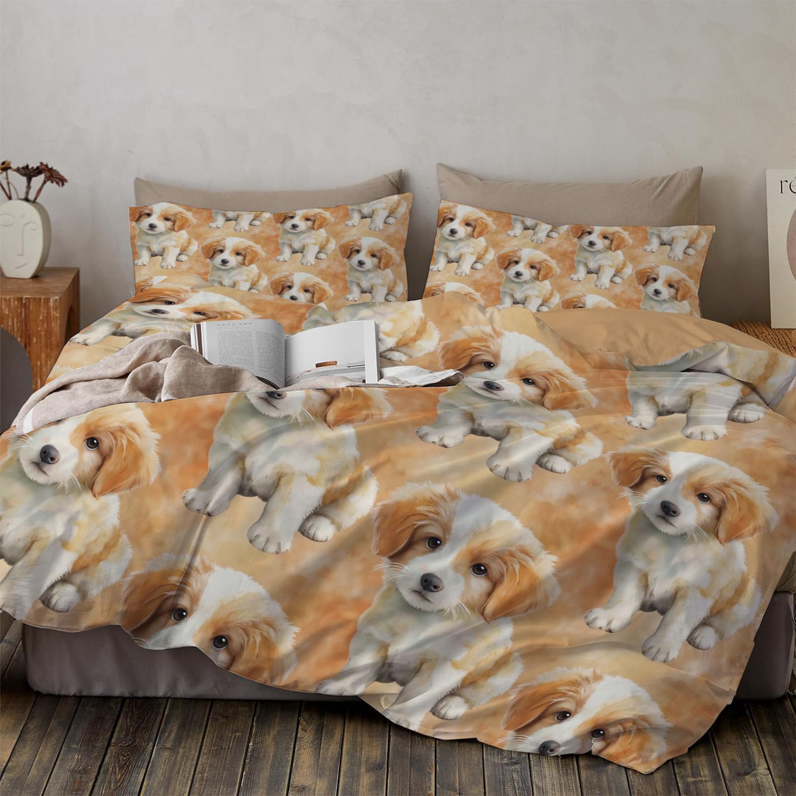 Housse de couette 220x240 zippée beige anti-plis pour lit double adulte avec taies