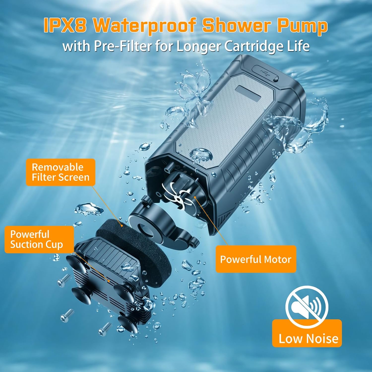 Portable Shower for Camping, 8000mAh Rechargeable Camping Shower Pump with Filtered Showerhead, LED Display, IPX8 Waterproof Outdoor Camp Shower for Hiking, Travel, Car, Pet Bath