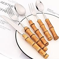 Vista 6 de Juego de 8 tenedores de ensalada de bambú natural, tenedor de postre para el hogar, boda, fiesta o restaurante, uso diario, acero inoxidable 304