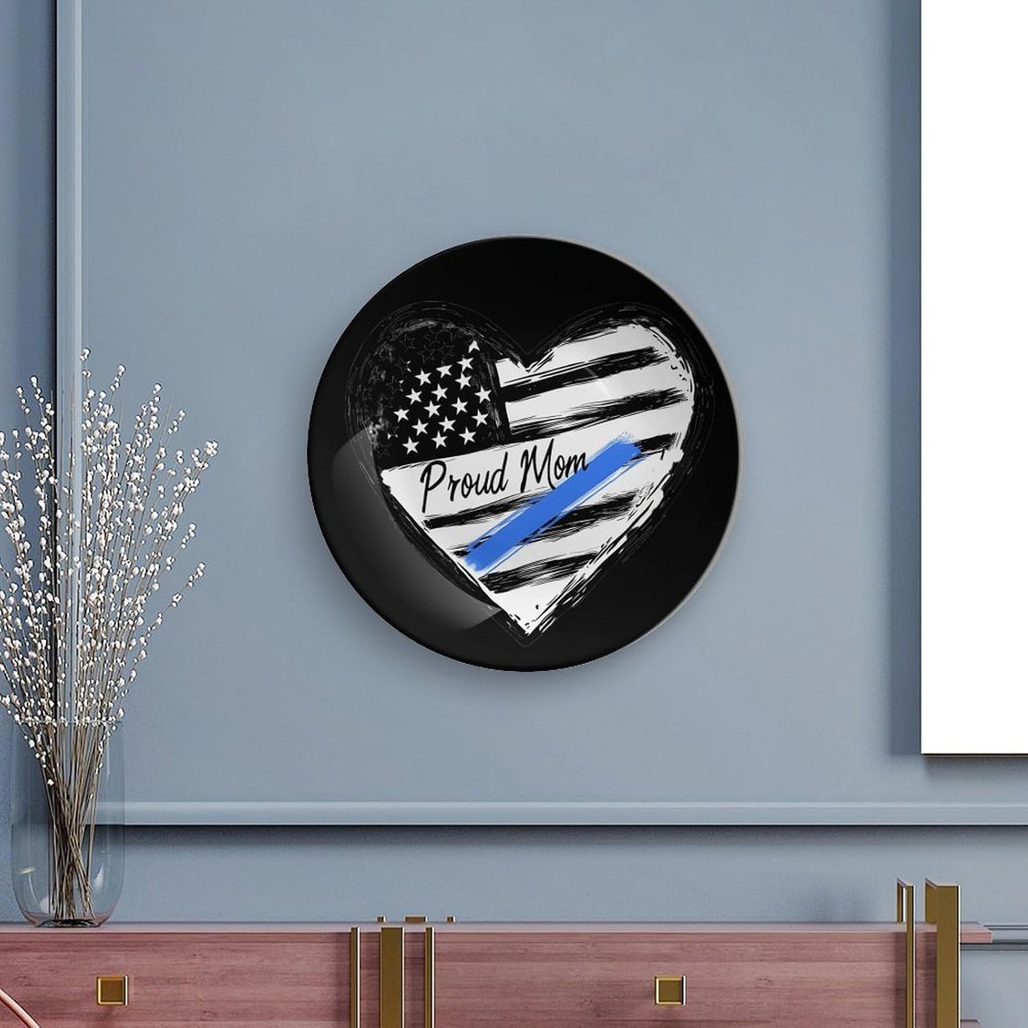 Proud Police Mom U.S. Flag Bone China Decorative Porcelain Plates Dinnerware Ornaments