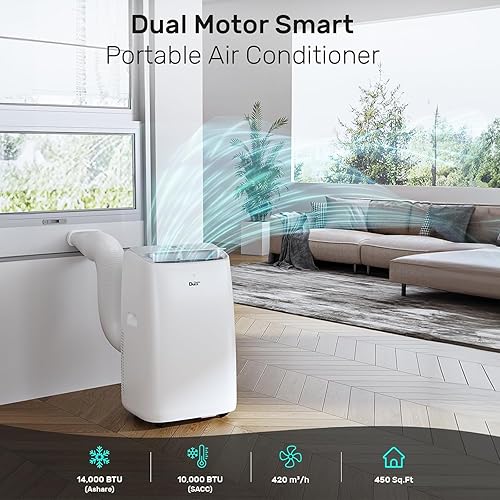 Miniatura 3 de DuraComfort Aire acondicionado portátil, motores duales AC (14,000 BTU ASHRAE) 10000 BTU SACC enfría hasta 450 pies cuadrados, con kit de ventana