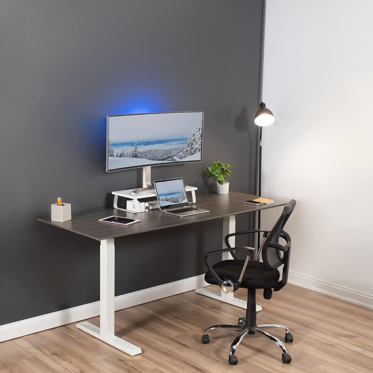 ErgoView Laminated Black Wood 24" Monitor Riser with Steel Support