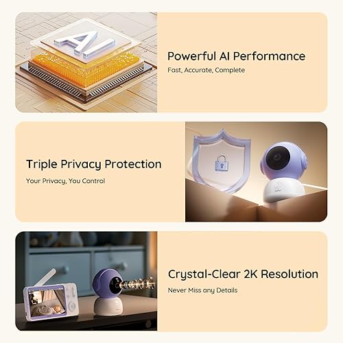 Miniatura 2 de BOIFUN Monitor de bebé 2K con 2 cámaras, aplicación para teléfono inteligente, cámaras Wi-Fi, pantalla de 5 pulgadas, seguimiento de movimiento,