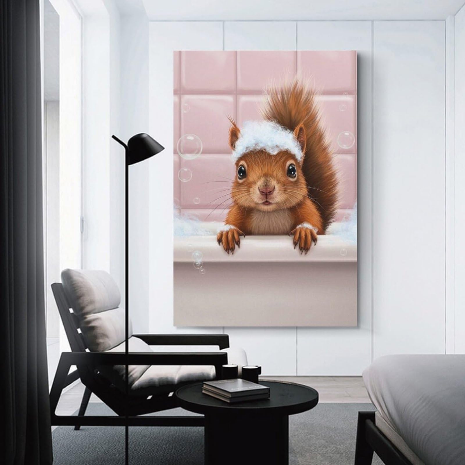 Junmoney Unframe-Style-13 Wall Picture Print Squirrel In Bathtub With Bubbles, 24X36inch(60X90cm), For Feature Walls In Flats Or Modern Rooms, An Easy Match For Collected Prints