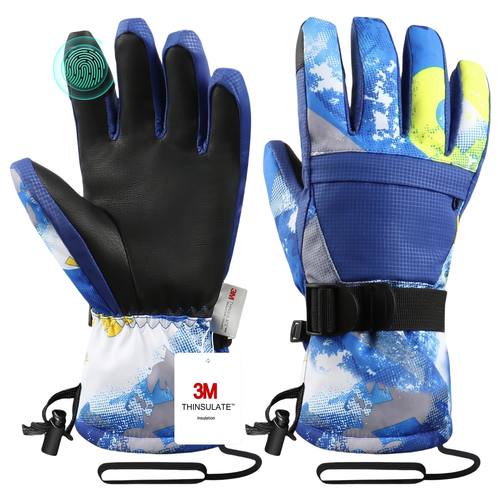Guanti da sci, guanti da inverno, guanti da neve da sciare e da snowboard, guanti da freddo, per entrambi i sessi, per genitori e bambini, braccialetto con braccialetto