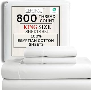 Luxury 800 TC Egyptian Cotton King Sheet Set - Deep Pocket Sateen Weave, OEKO-TEX Certified Hotel Quality White Bedding