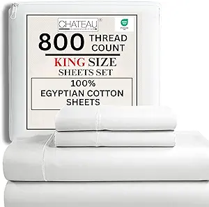 100% Egyptian Cotton Sheets King Size Sheets Set with Fully Elasticated Fitted Sheet & Pillowcase sets, 800 TC Hotel Collection Deep Pocket King Sheet Set, No Pill Soft Breathable Luxury White Bedding
