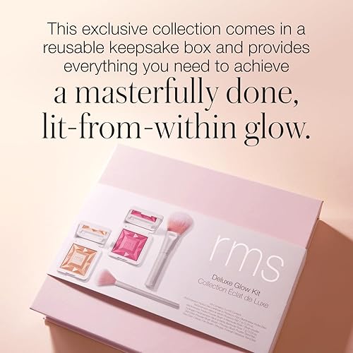 Miniatura 5 de RMS Beauty Kit Deluxe Glow - Set de regalo de maquillaje con resaltador, rubor en polvo, cepillo para rubor y cepillo de abanico, juego de regalo de