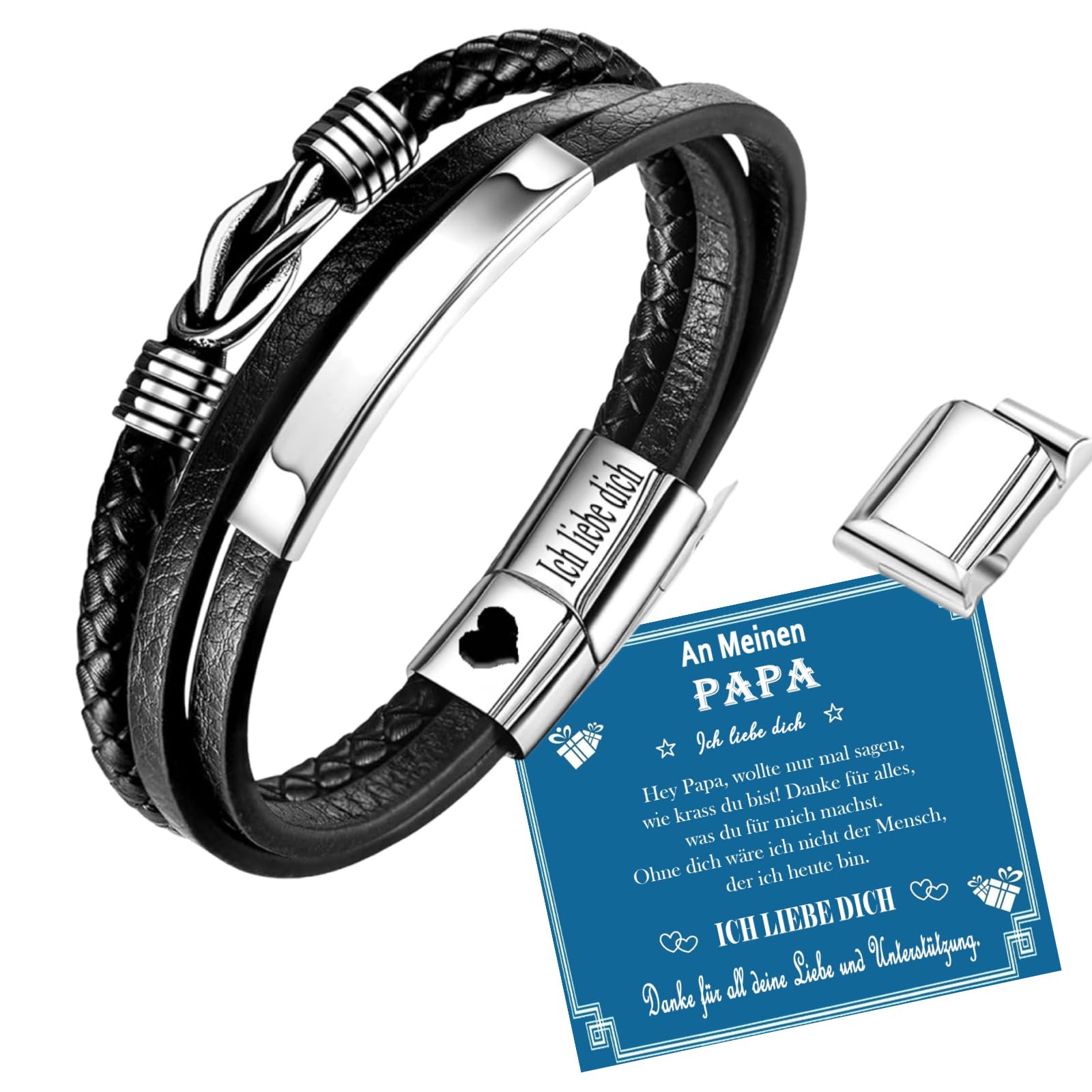Gkmamrg Vatertagsgeschenk Papa Geschenk Vater - Geschenke für Papa - Gravur “Bester Papa” DAD Leder Armband Geschenk für Papa Vater