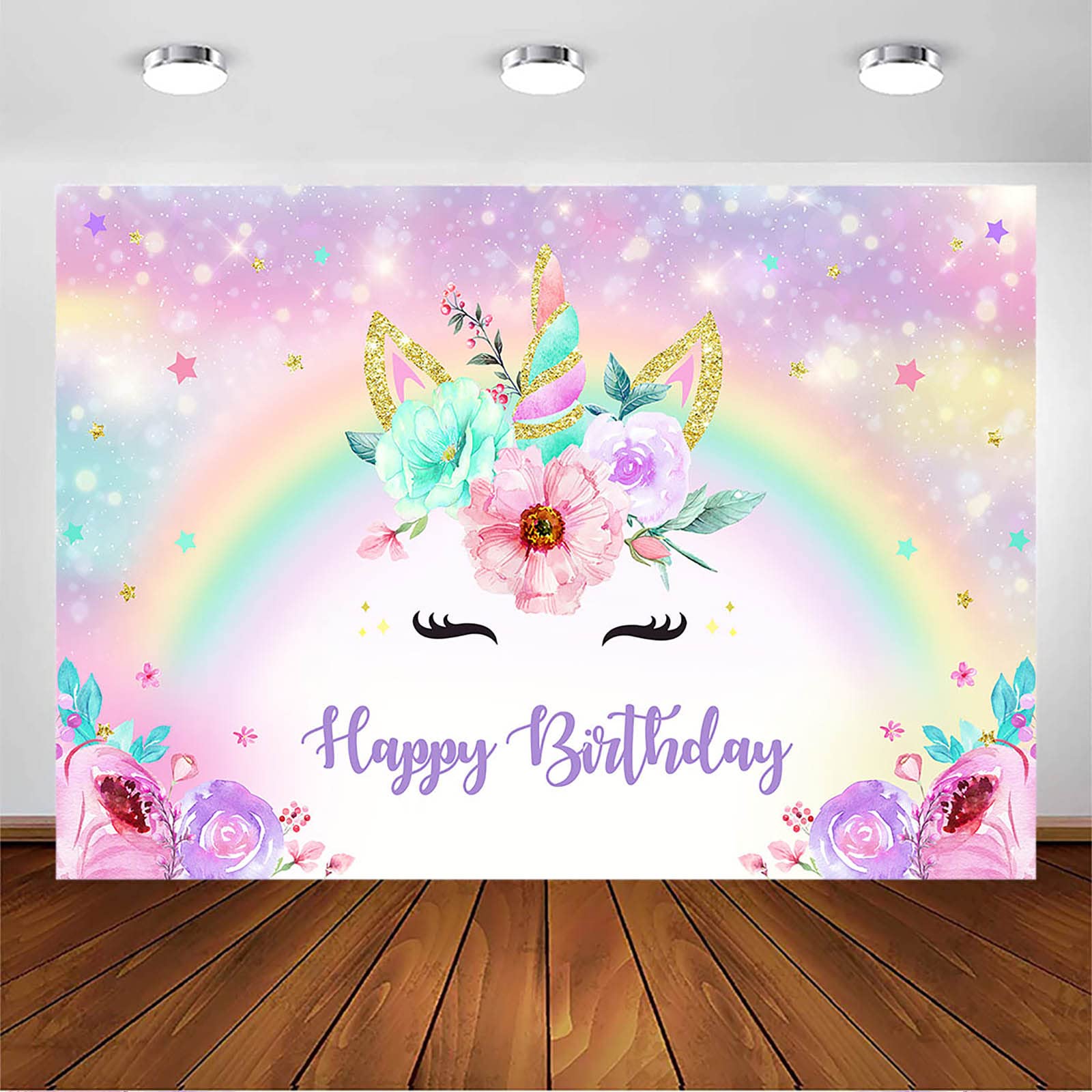 Avezano Toile De Fond Anniversaire Licorne 2,1x1,5m - Arc-en-Ciel Pastel Château Nuage Pour Photographie Fille