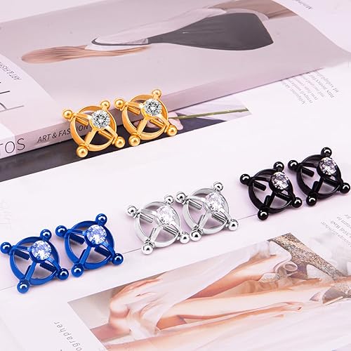 Miniatura 5 de 2 anillos de pezón sin perforación, de acero inoxidable, con circonita cúbica, ajustable, barra para pezón, joyería para pezones