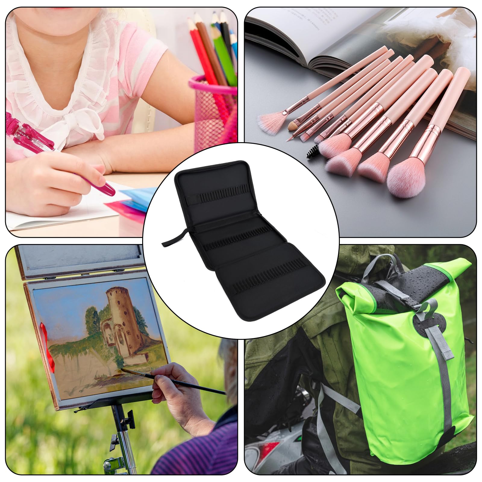 Oxford Doek Pen Houder Display Pouch Tas Opslag 48/72 Slots Vulpen Case Grote Capaciteit Kantoor Studie Briefpapier, Zwart, 48 Slots, Modern design