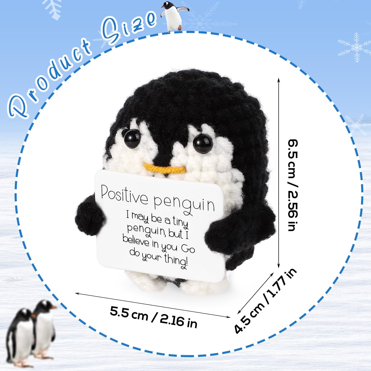BOXOB Mini Funny, 2.6 Inch Cute Knitted Penguin Toy with Positive Card Crochet Doll Cheering Gift for Family Friends Encouragement Party Decoration(Black) - Image 2