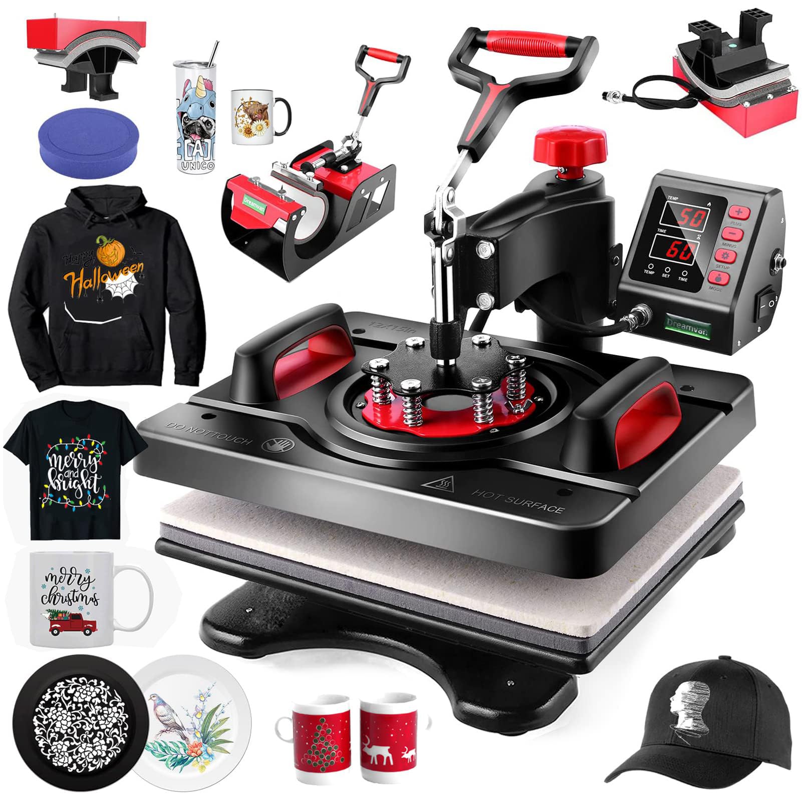 AKEYDIY 5 in 1 Heat Press Machine Professional Sublimation Machine 12" X 15" Swing Away Shirt Printing Heat Transfer Digital Industrial-Quality Heat Press Machine for T Shirts Mug Hat Plate