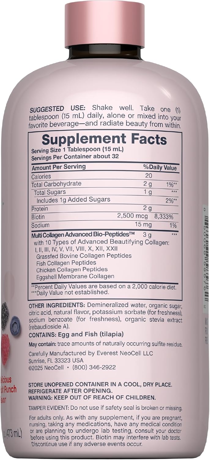 NeoCell Liquid Multi Collagen Peptides | 16 fl oz | with Biotin | Advanced Nourishing Formula | 10 Types of Bio-Peptides | Hair, Skin, & Nails | for Women and Men - Image 2