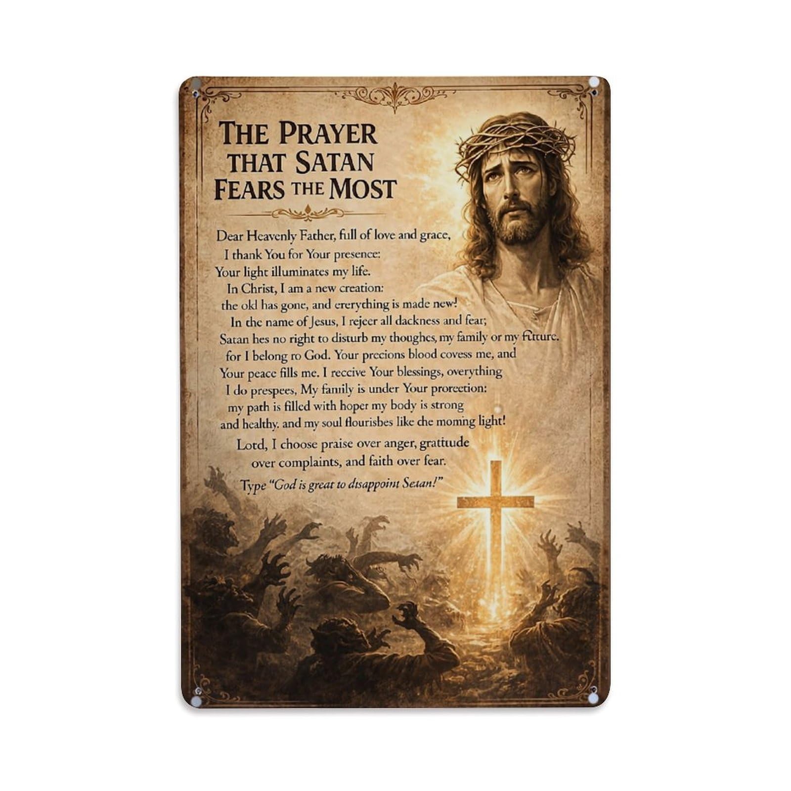 Jdfenggu Vintage Jesus Prayer Poster With Cross Retro Metal Tin Sign, Metal Poster For Bar, Home, Man Cave, Kitchen, Laundry Room Art Decor 8X12 Inch