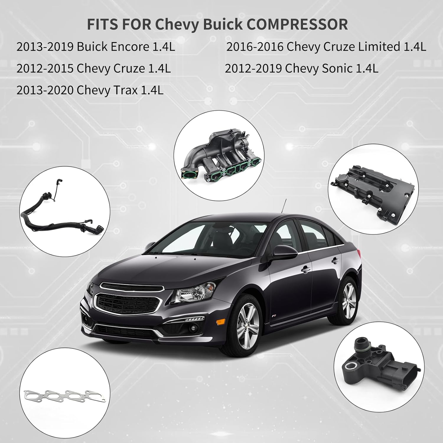 Engine Intake Manifold Valve Cover Kit Fit For 2012 2013 2014 2015 2016 2027 2018 2019 2020 2021 Chevy Sonic Cruze Trax Tracker Encore 1.4L Replaces# 615-380, 55573746, 25193343