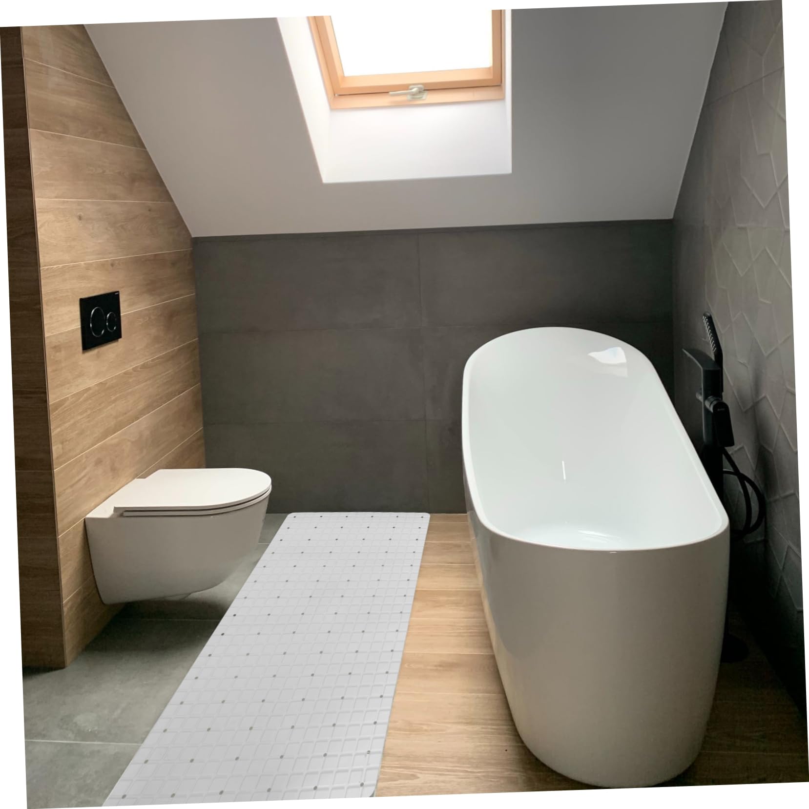 LABRIMP Alfombra de Baño Antideslizante Ventosas, PVC Blanco, Cómoda y Suave para Baño y Cocina, Adecuado para Bañera y Ducha