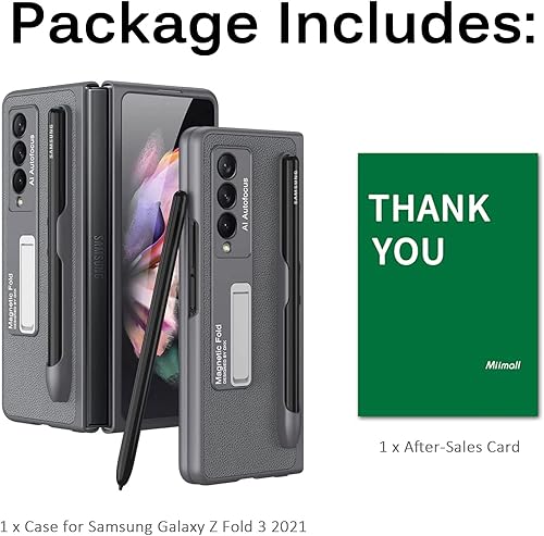 Miniatura 8 de Miimall Funda de piel compatible con Samsung Galaxy Z Fold 3 con bolsillo para S Pen, resistencia a los golpes, antiarañazos, función de atril