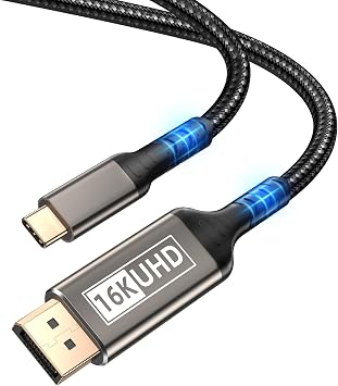 USB C to DisplayPort 2.1 Cable 16K 6.6ft Type C to DisplayPort Cord 8K@120Hz 4K@240Hz, Thunderbolt 3/4/5 iPhone 17/16/15 Pro Max, Galaxy S25, MacBook Pro/Air, iPad, XPS