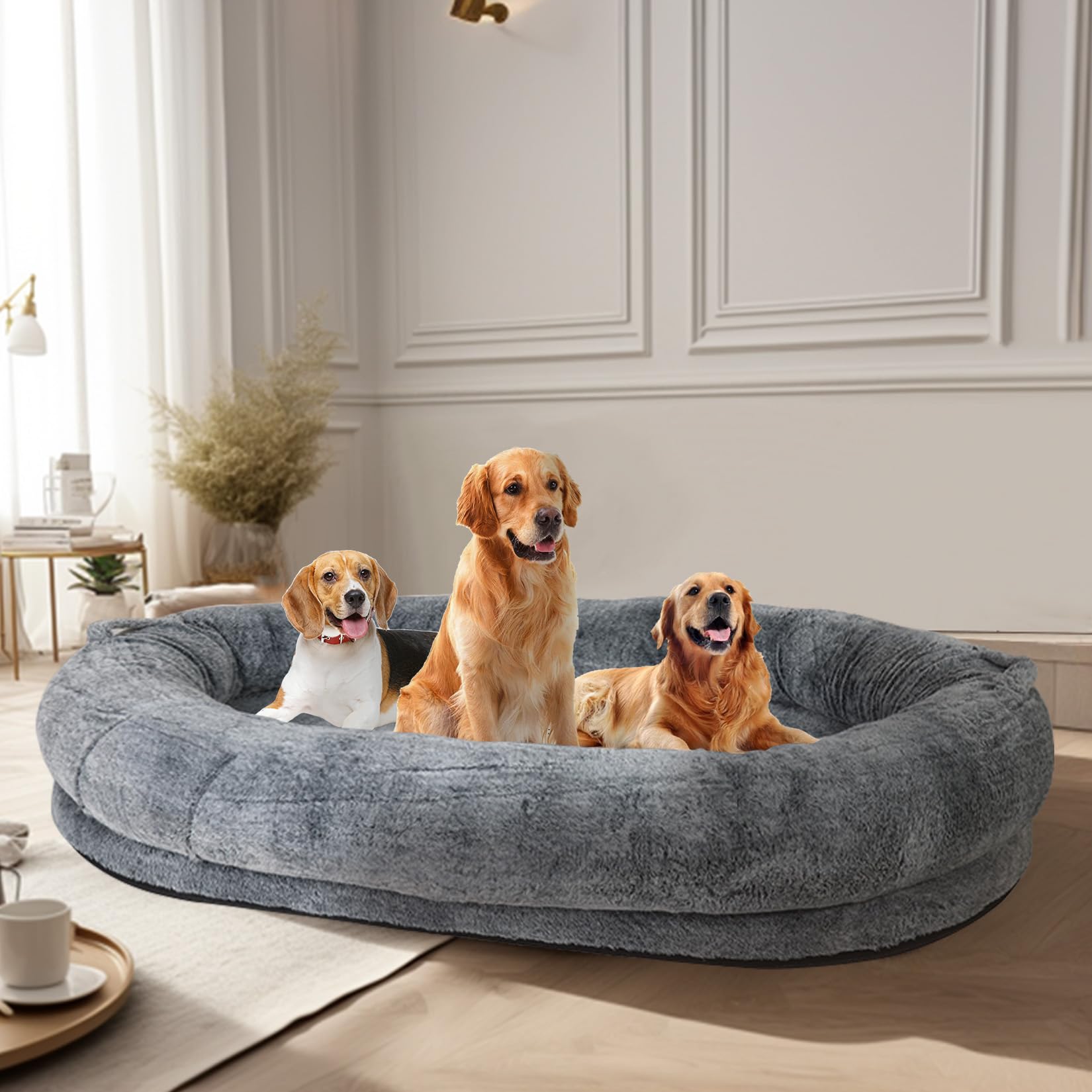 BingoPaw Large Human Dog Bed: Big Bean Bag Mat Grey (170x110x35cm)