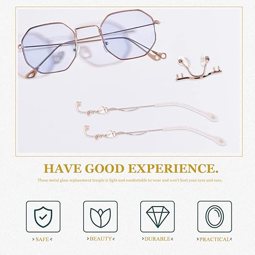 Miniatura 3 de 2 pares de lentes de repuesto de brazo de oro rosa para gafas, bisagra de repuesto para gafas, lentes de pierna de patillas de repuesto para lentes