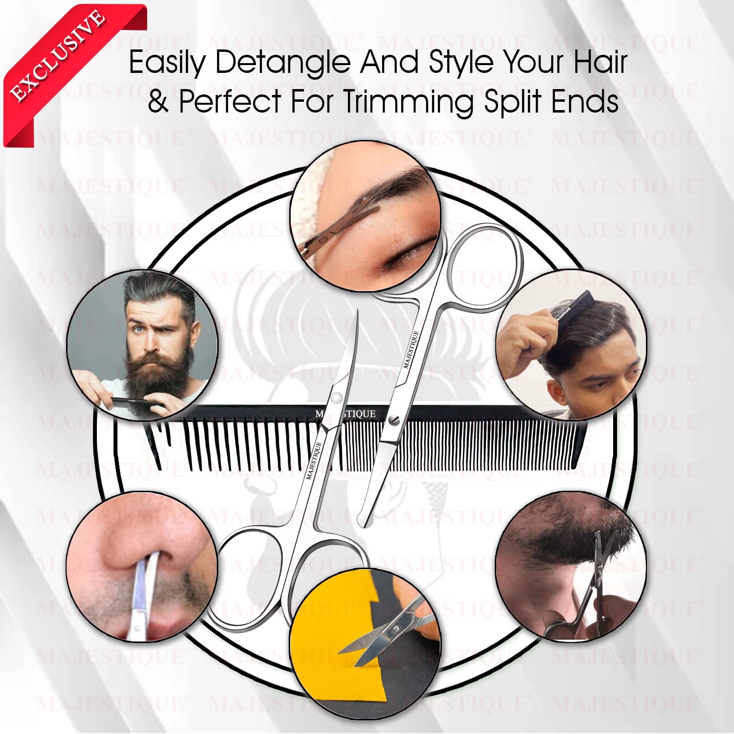 Majestique Facial Hair Scissors - Rounded and Curved for Eyebrow, Mustache, Nose, Beard Trimming - Safety Use for Eyelashes and Ear Hair - Small Grooming for Women & Men 2
