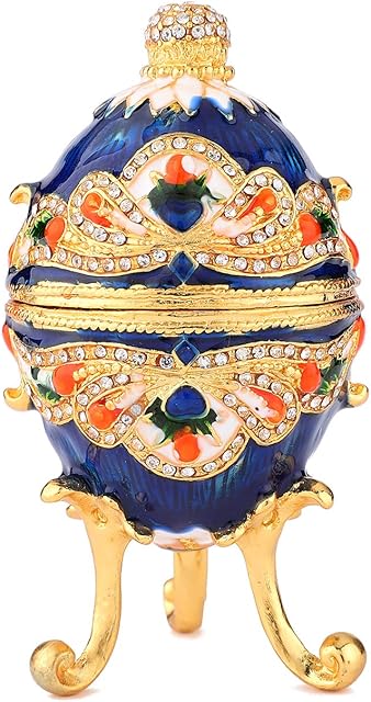 QIFU-Hand Painted Enameled Colorful Faberge Egg Style Decorative Hinged Jewelry Trinket Box Unique Gift For Home Decor