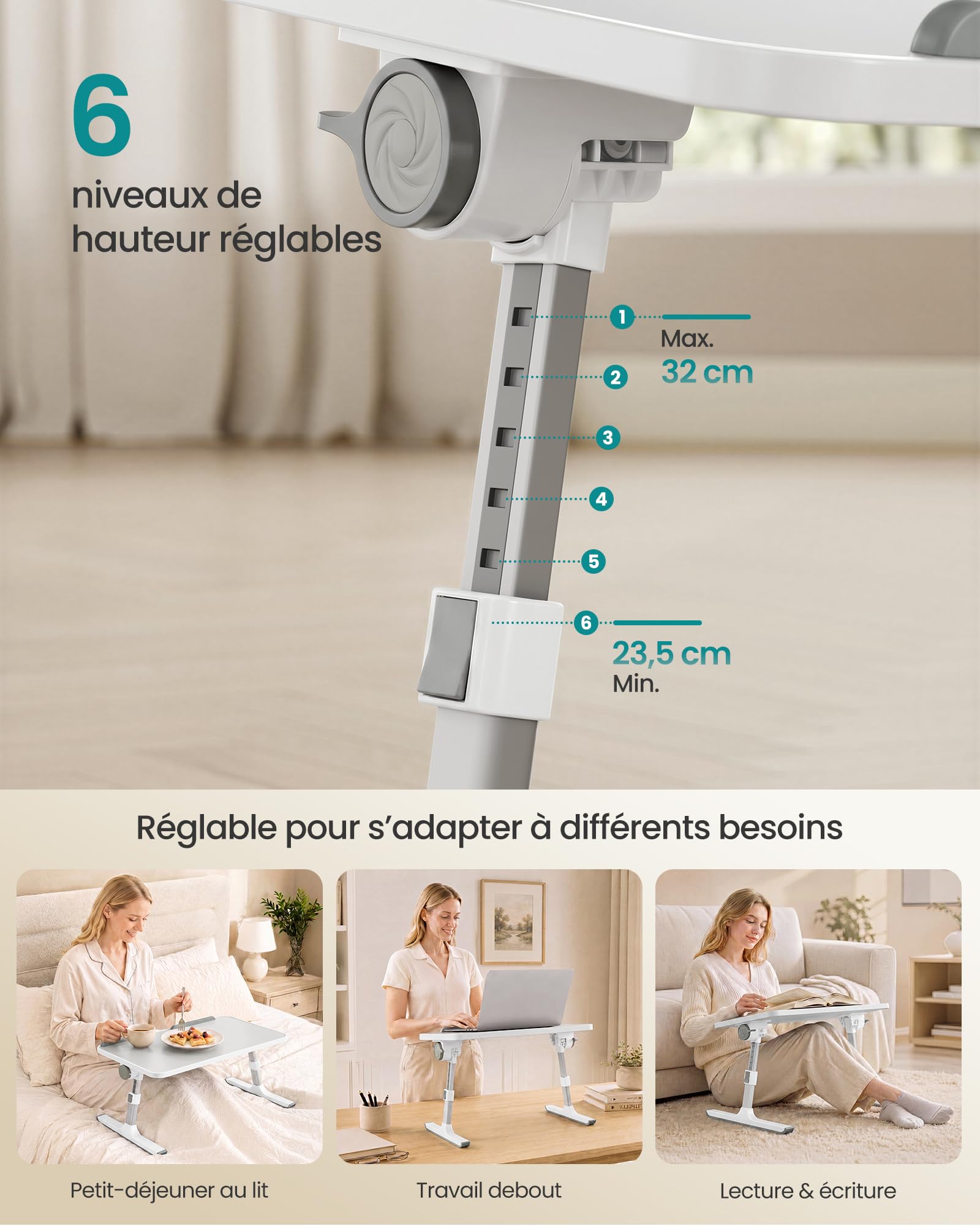 SONGMICS Support Ordinateur Portable, Table de Lit