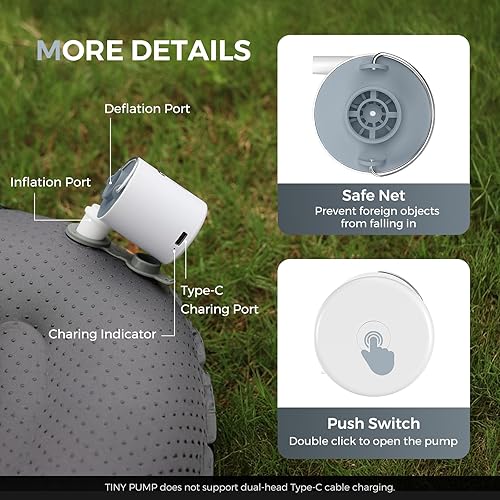 Miniatura 7 de FLEXTAILGEAR Tiny Pump - Bomba de aire portátil de tamaño ultrapequeño, con batería de 1300 mAh, recargable por USB, para inflar y desinflar Gris