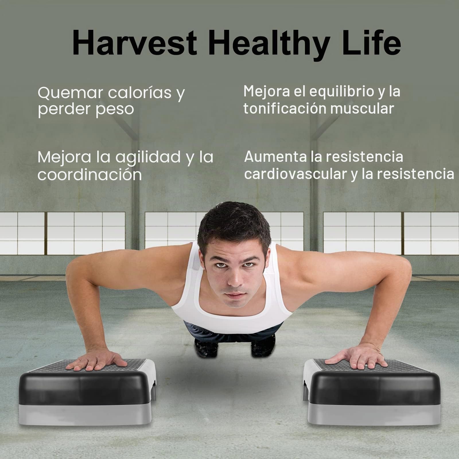 2 niveles de altura ajustable para entrenamiento aeróbico en fitness y ejercicio, plataforma de entrenamiento con 2 elevadores ajustables de 10 cm a 15 cm (gris)