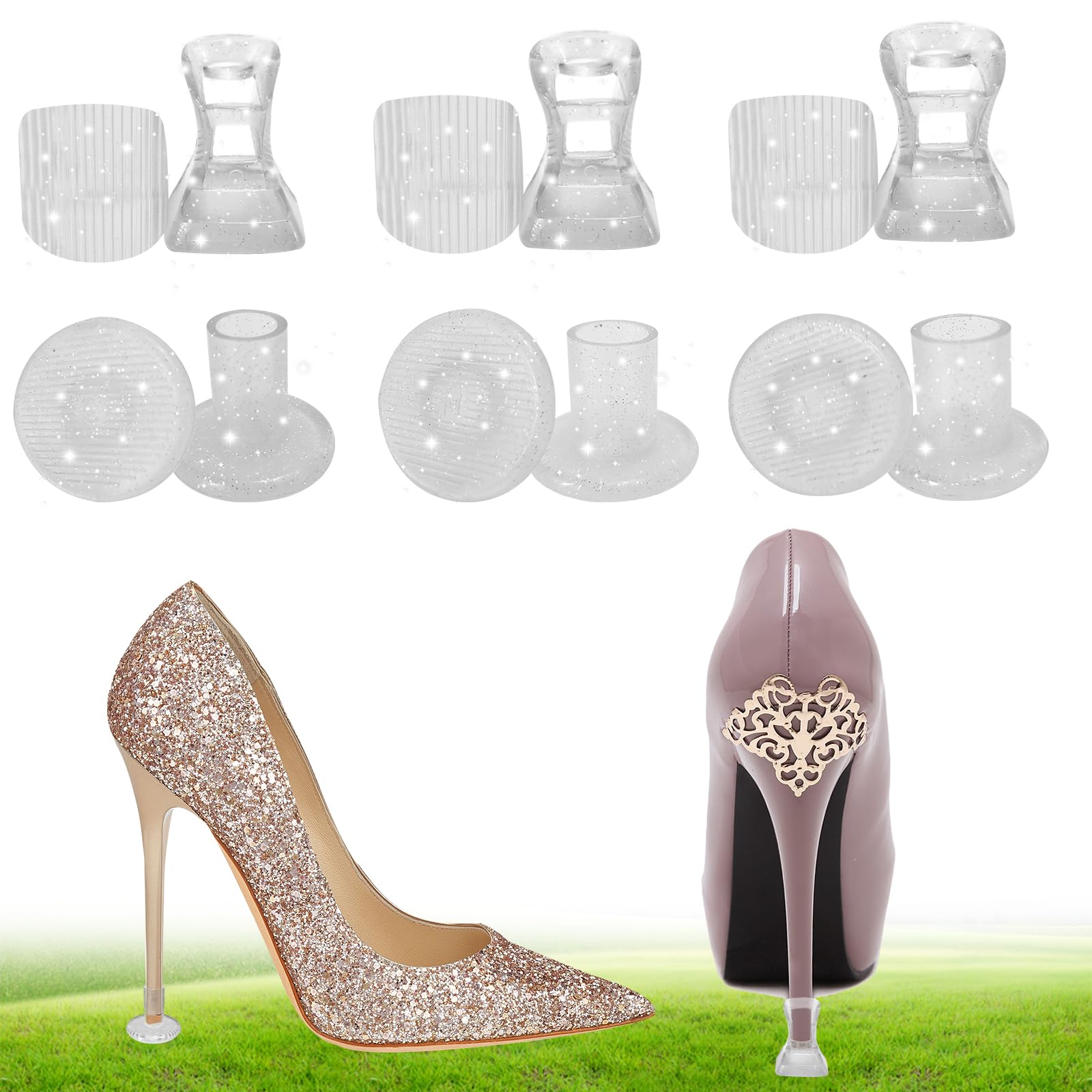 30 Paia Salvatacchi Per Tacchi - Protezione Per Erba, Ghiaia - Trasparenti E Antiscivolo (3 Misure S/M/L) - Foto 8