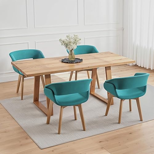 Miniatura 2 de Juego de sillas Ivinta, 2 sillas con brazos, de salón y comedor, con patas de madera maciza, tapizado en tela de lino de mediados de siglo, para