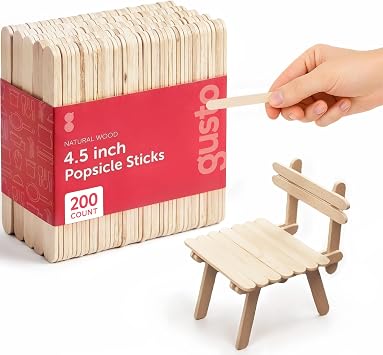 GUSTO [200 Count] 4.5 Inch Wooden Multi-Purpose Popsicle Sticks for Crafts, Ice, Ice Cream, Waxing, and Tongue Depressor Wood Sticks Formerly Comfy Package