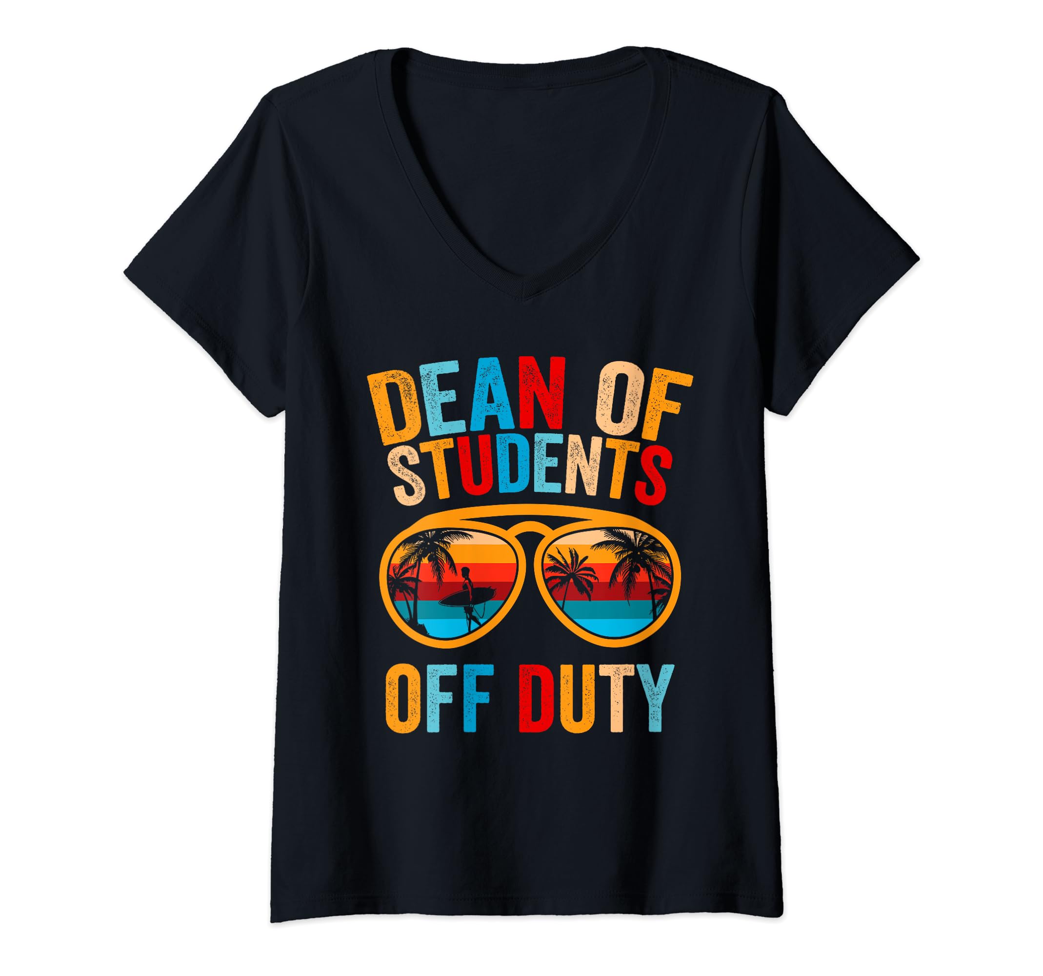 Vintage Student Affairs Summer SunglassesWomens Vintage Dean of Students Off Duty Retro Summer Sunglasses V-Neck T-Shirt