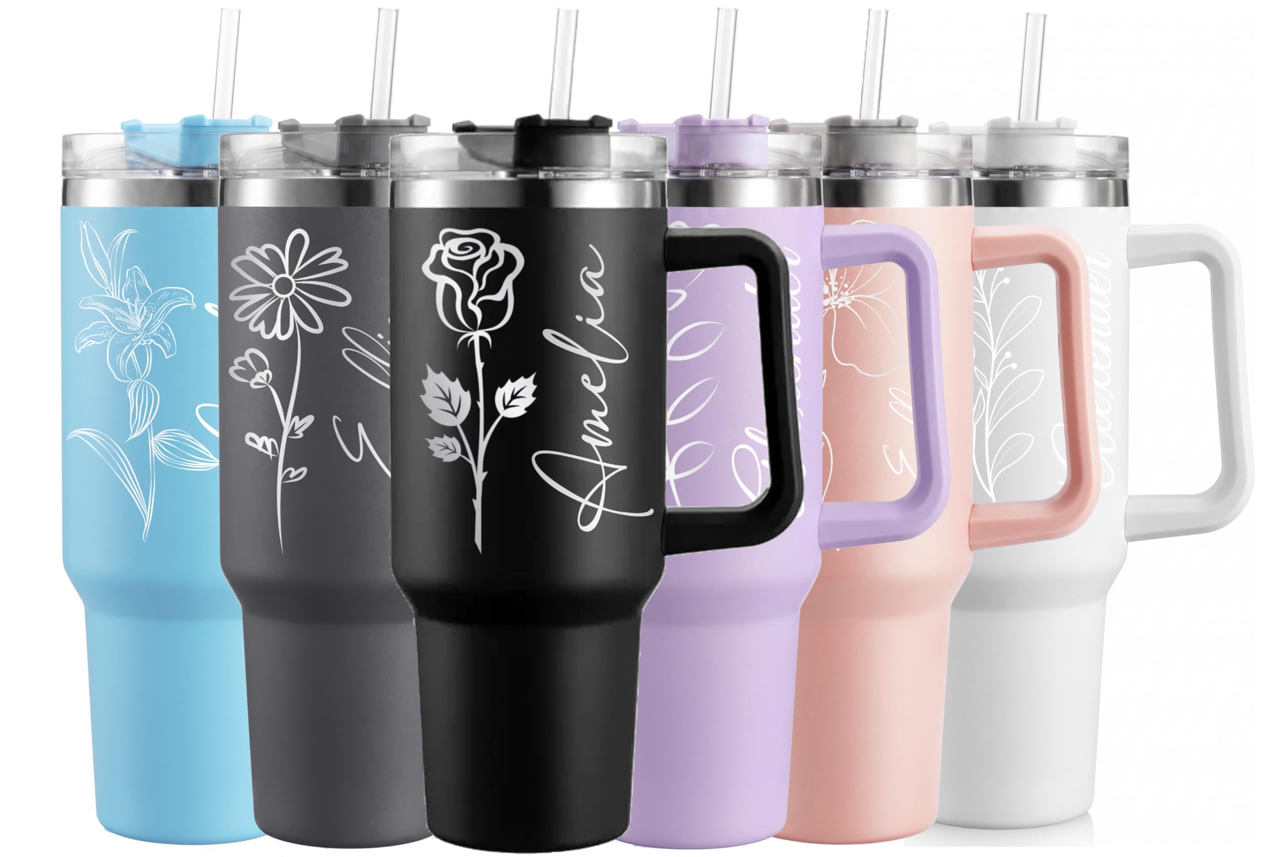 EKAM Personalised 40oz Stainless Steel Tumbler with Handle & Straw – Custom Name Insulated Travel Mug – Large Reusable Cup for Hot & Cold Drinks – Gift for Women, Men, Mum, Friend