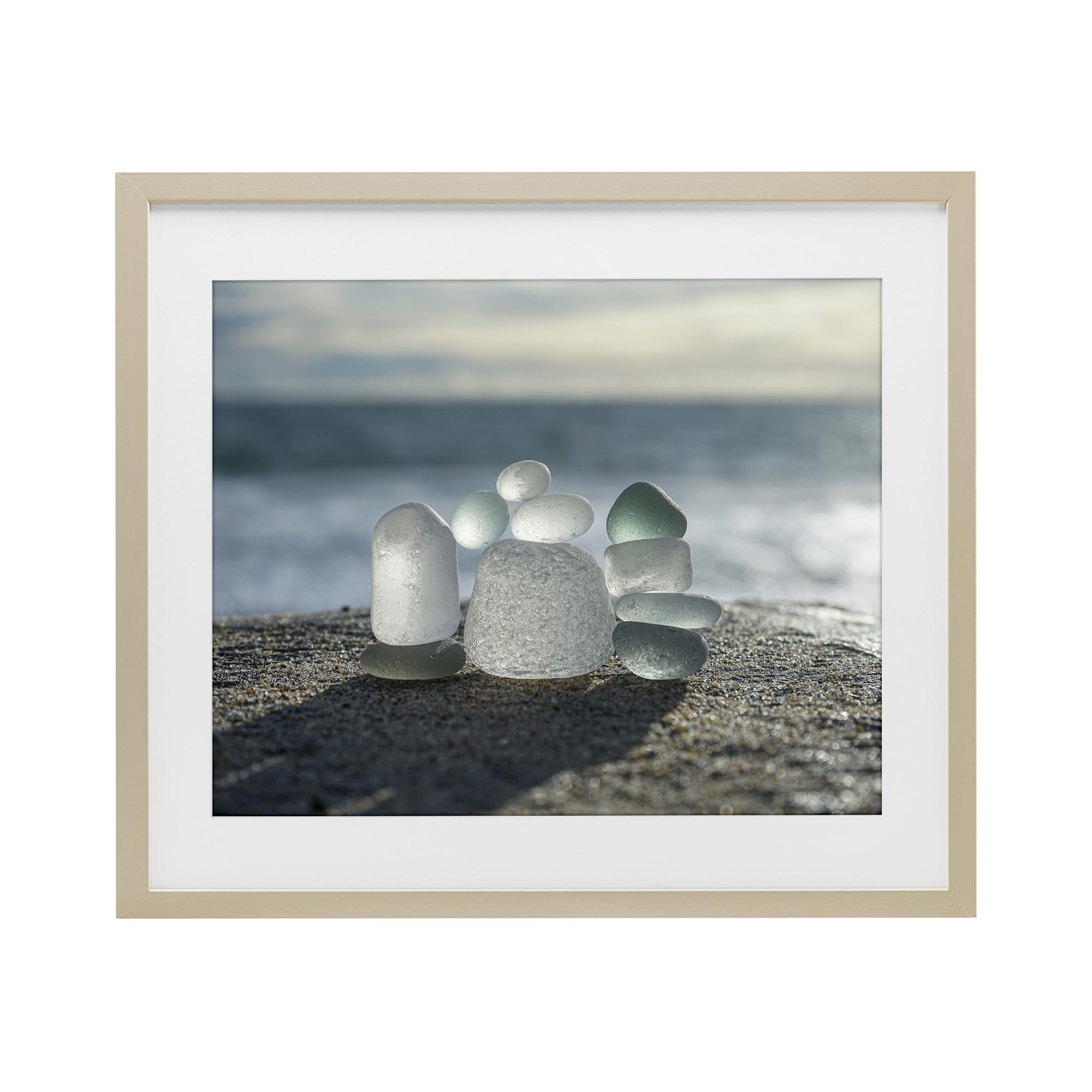 Stupell Industries Harvest Pine (Textured) 'Balancing Sea Glass Pebbles'| Framed Print Under Glass