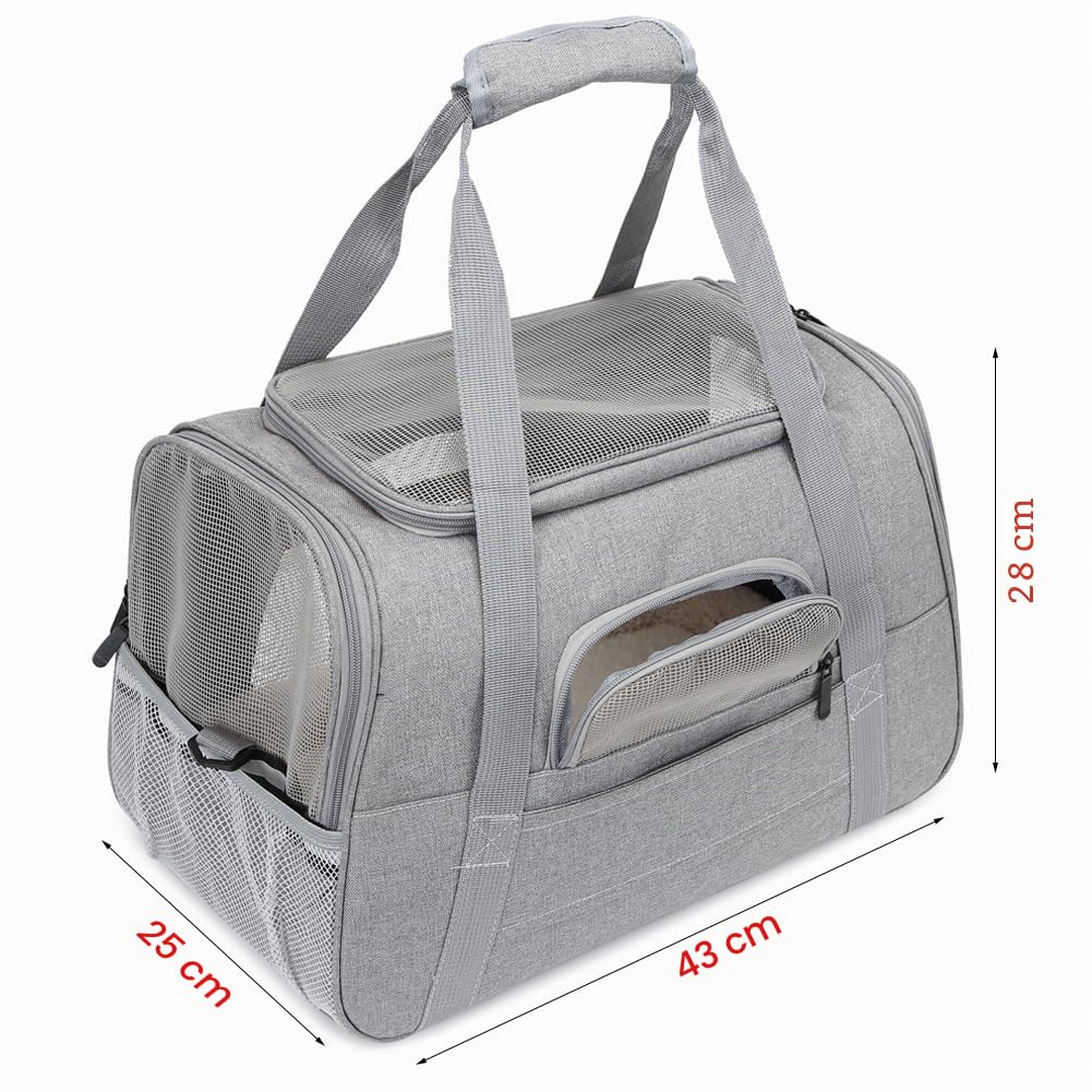 Transportín Gato Perro, Bolsa de Transporte Plegable para Mascota de Viaje Portátil y Transpirable con Correa Interior de Seguridad