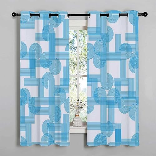 Miniatura 2 de Cortinas para Habitacion Blue Geometry Lattice Line Modern Doorway Curtain Room Darkening 63Inch Width by 80Inch Length,2 Panels