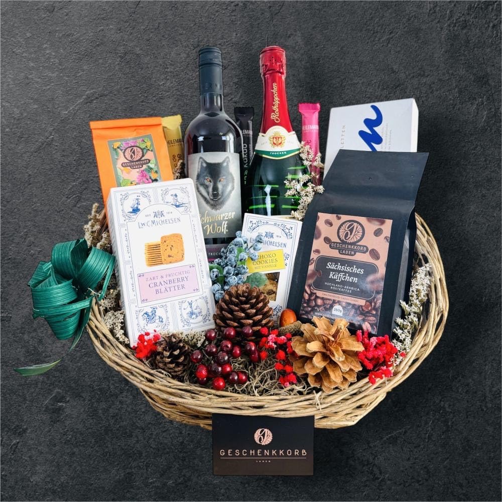 Rotkäppchen und der Wolf Geschenkkorb | Geschenkidee mit feinen Delikatessen | Hochwertiger Präsentkorb für jeden Anlass | Schön verpackt und bereit zum Verschenken