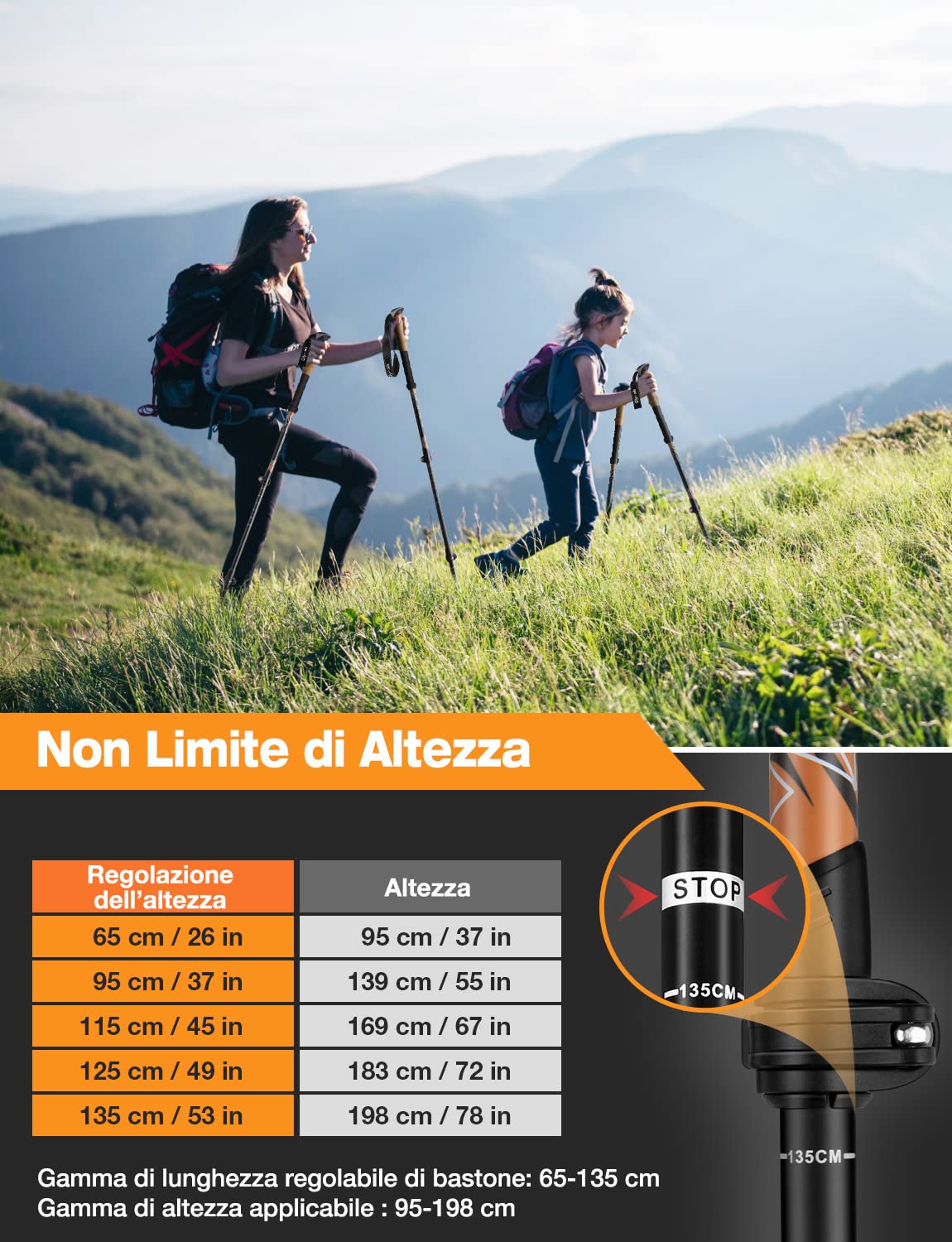 Glymnis Bastoni Trekking Bastoncini Da Trekking 3 Sezioni in Fibra Di Carbonio Ultraleggero E Telescopico Lunghezza Regolabile 65-135cm Con Sistema Di Blocco Rapido E Impugnatura in Sughero