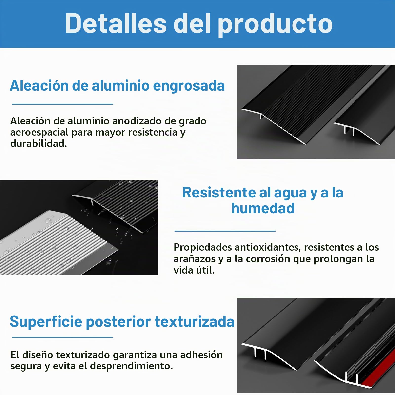 Rampa de umbral de puerta de aluminio, 0,9 m x 43 mm, autoadhesiva, 8-15 mm, para umbrales de puerta, rampas, madera, laminado, azulejos
