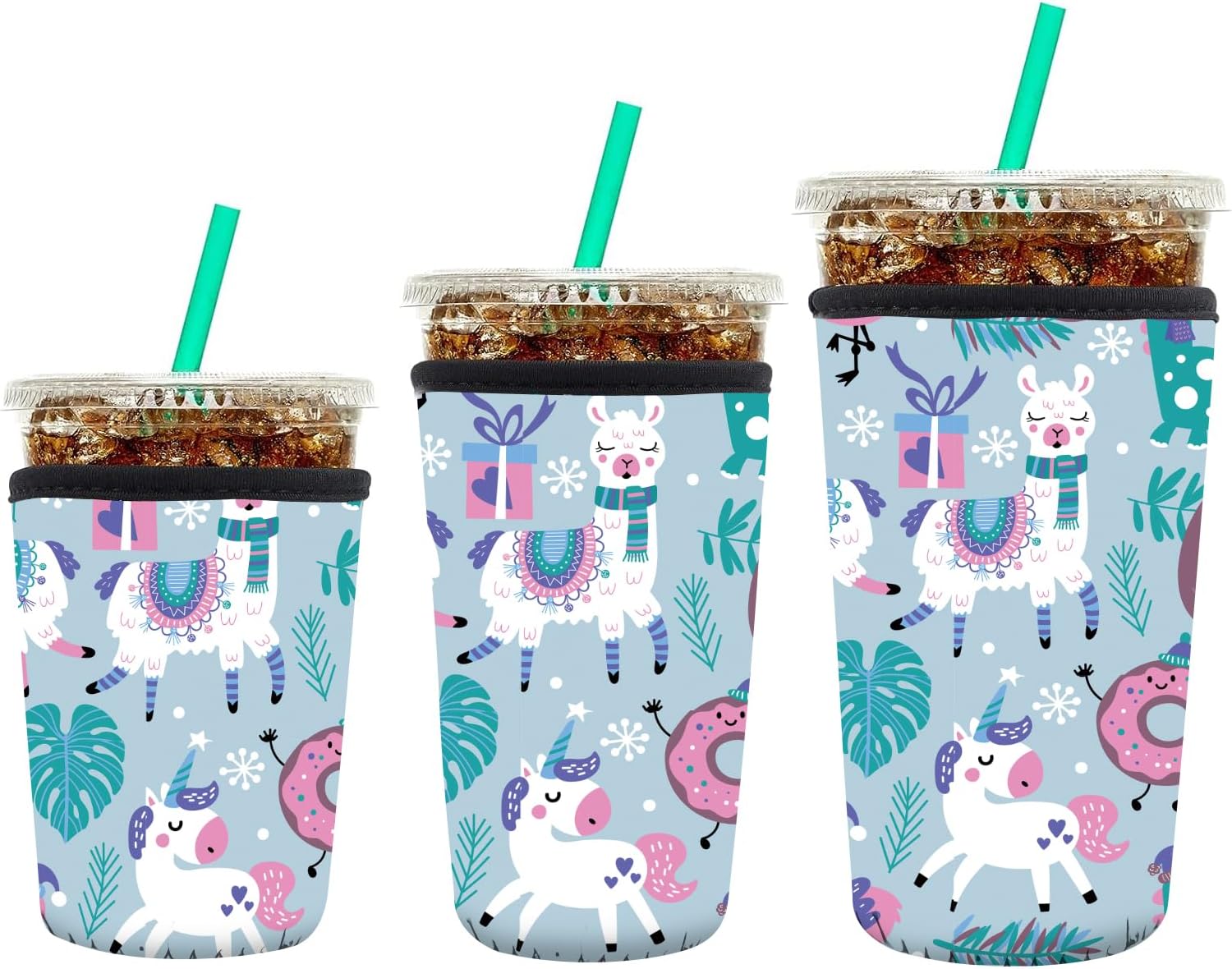 3 Pack Reusable Neoprene Insulator Sleeve for Iced Coffee Cups, Funny Coffee Cup Sleeves for 16-32oz Coffee cups, Cute Drink Sleeve for Cold Hot Beverages Cute Red Stripe