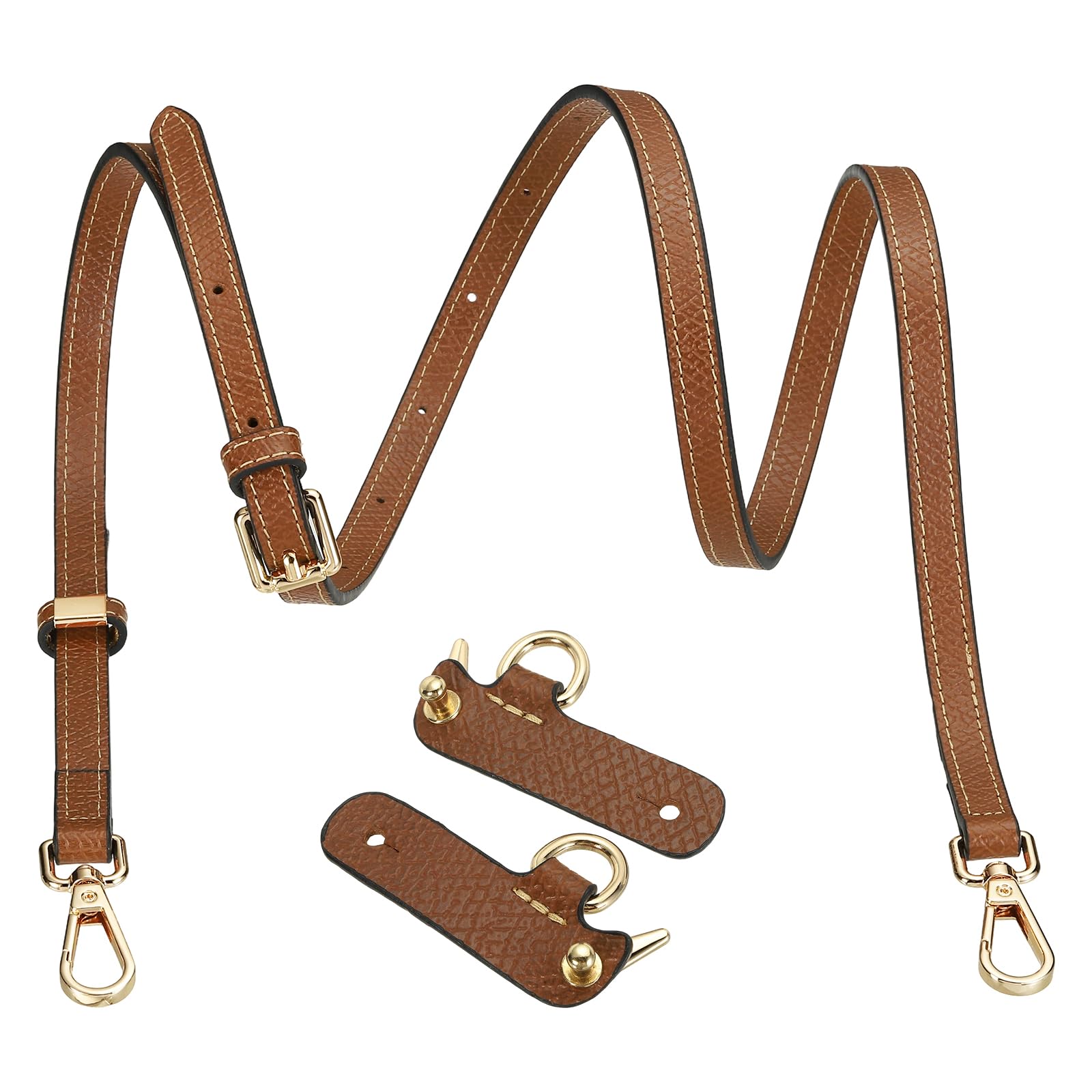 Rebower Leather Purse Strap Kit, Adjustable Shoulder Strap Replacement with Punch-Free Leather Buckle for Women Mini Bags Handbags Tote Bags, Brown