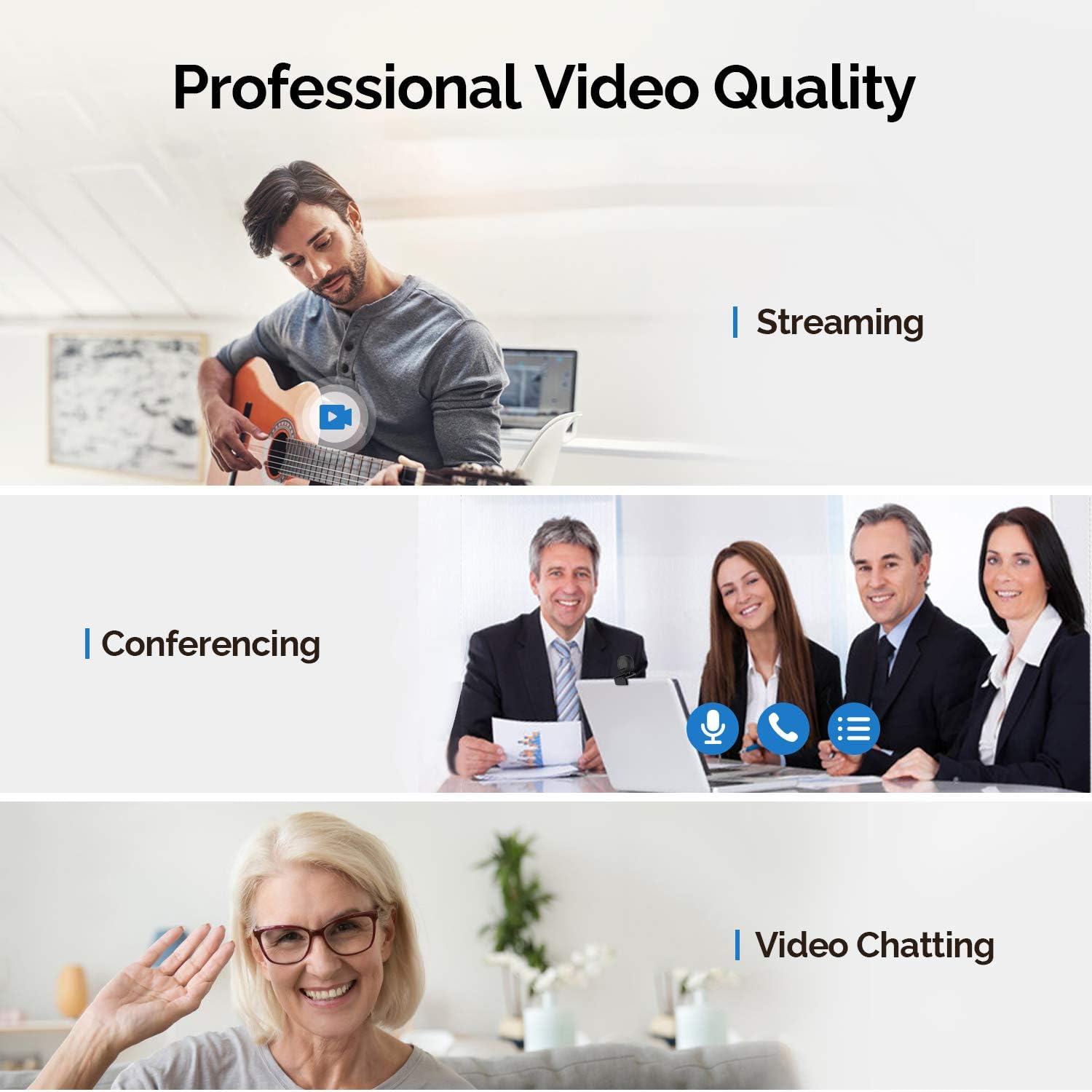 PC Webcam for Streaming HD 1080P, 960A USB Pro Computer Web Camera Video Cam for Mac Windows Laptop Conferencing Gaming Webcam with Ring Light & Microphone